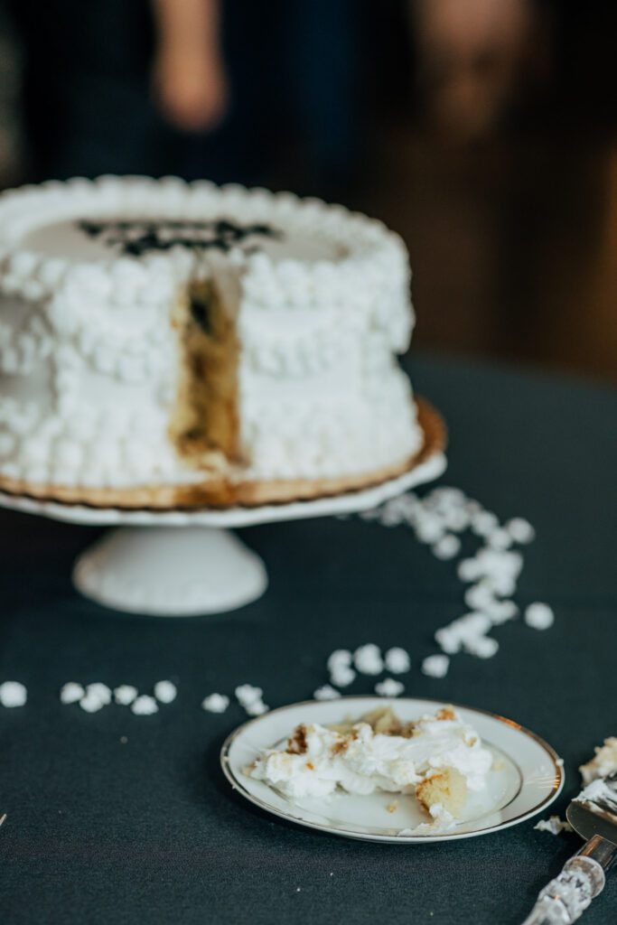Heart shape wedding cake at classy wedding at Black Swan Country Club in Georgetown, Massachusetts.