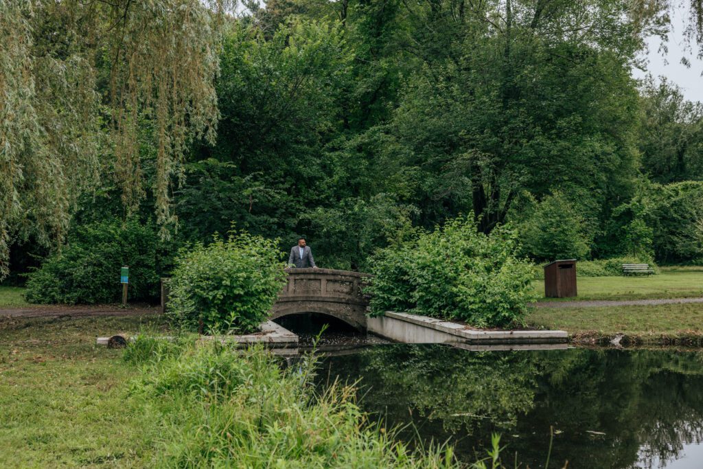 Bird Park in Walpole, Massachusetts in the summer with lush greenery complementing the pond.