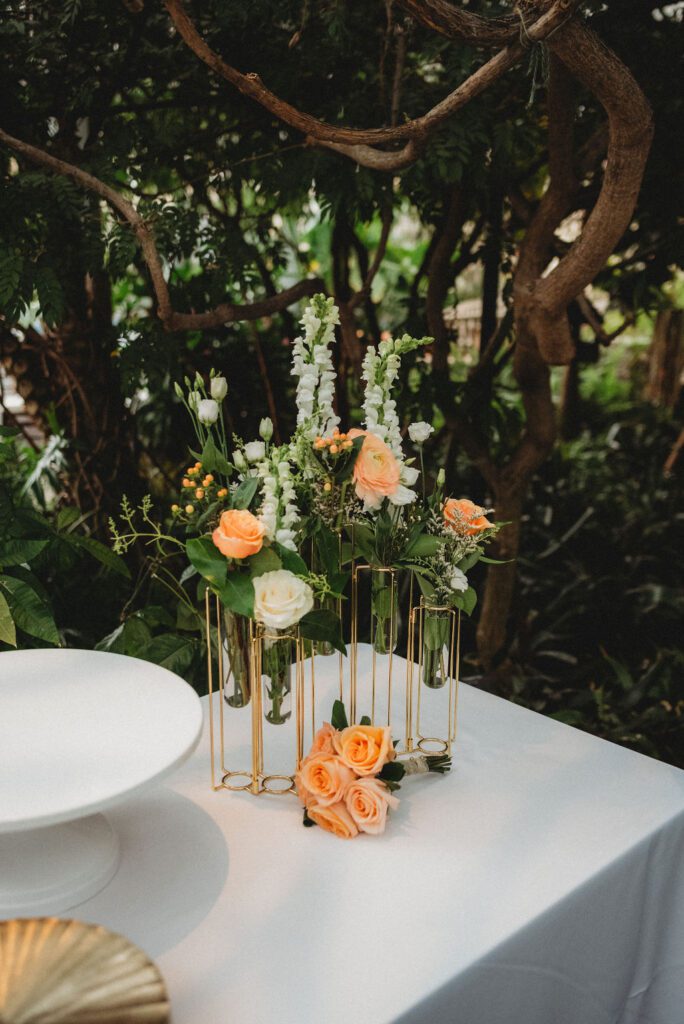 Table details for greenhouse wedding at Roger Williams Botanical Garden Park in Providence Rhode Island